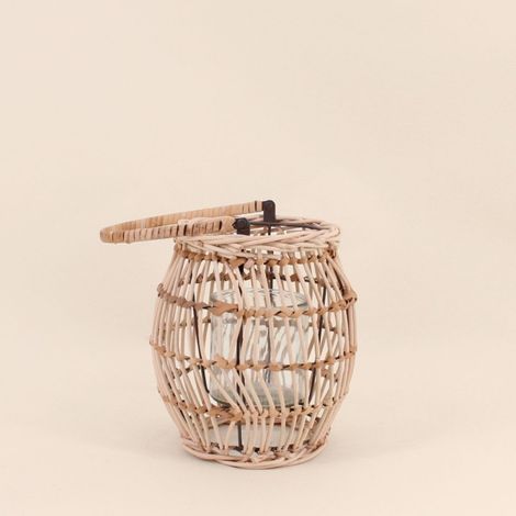 Lanterne en bois avec bougeoir en verre 21cm