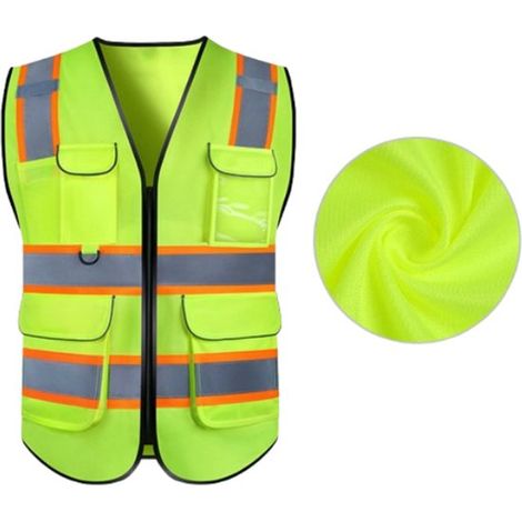 Gilet de sécurité pour adultes - Gilet réfléchissant - Vêtement de protection - Gilet de signalisation routière et de chantier - Gilet réfléchissant pour géomètres, signaleurs routiers, coureurs, etc. (1/5)