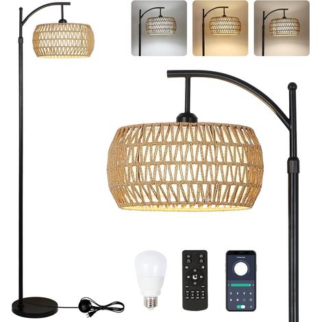 Dimmable Rattan Floor Lamp with Remote Control and LED Bulb APP Controlled Boho Floor Lamp with Rattan (1/5)