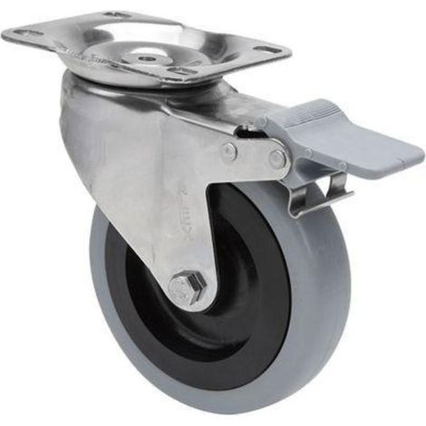 rueda giratora placa freno inox.10zvifd125-pgan poliamix-goma gris eje liso (1/2)