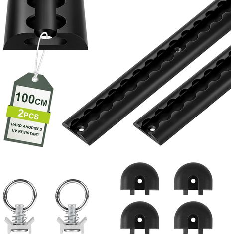 2pcs 1M Rail D'arrimage Rond en Aluminium Rails Aero Noir, Anodisé Dure, Kit de Démarrage Rails D'aviation avec Anneau Arrimage & Embouts, Rail Aeronautique avec Trous pour Remorques Camions (1/5)