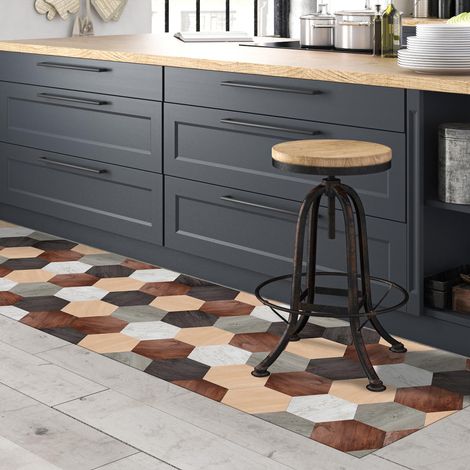 Tapis de Cuisine antidérapant Mixed Wood 50x120 Tapis de Protection de Sol en Vinyle fabriqué en Italie, avec Encre Non Toxique, Ignifuge et résistant à l'eau (1/5)