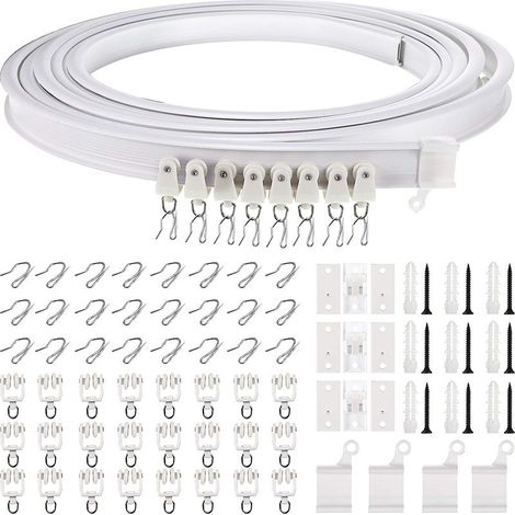 Rail courbe en PVC de 3 mètres avec crochets pointus, rail à rideaux avec accessoires, rails flexibles en forme de U et de L. (1/5)