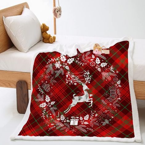 Noël Couverture Plaid Polaire à imprimé Tartan Classique en Microfibre Chaud d'hiver Couverture Réversible Moelleuse Couvre-Lit (90x120cm) (1/5)