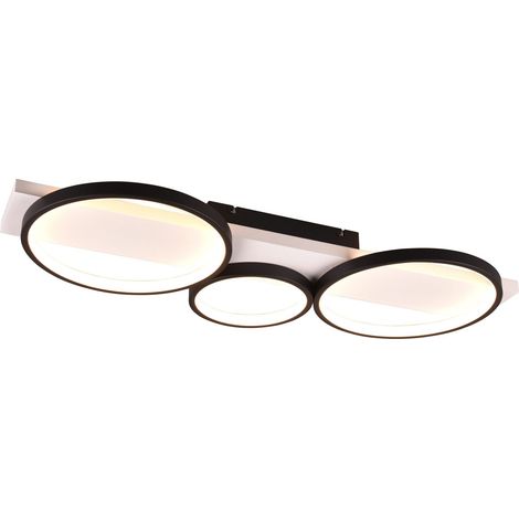 MEDERA PLAFONIERA 3 CERCHI METALLO NERO BASE LEGNO BIANCO CON DIMMERAZIONE AD INTERRUTTORE L. 80CM LED 33W 3800lm, 3000K (1/3)