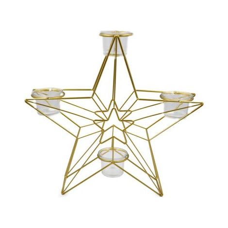 Decorazione Casa Natalizia Natale Candeliere in Metallo Stella 32 x 34 cm