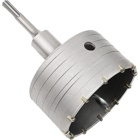 Scie-cloche en carbure de 110 mm avec foret et adaptateur SDS Plus - Coupe-trou creux pour brique, béton, ciment, mur en pierre - Pointes en tungstène (100 mm + adaptateur SDS Plus 110 mm) (1/5)