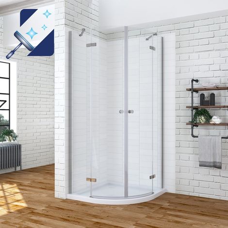 Duschkabine viertelkreis Runddusche Eckeinstieg Drehtür mit Festteil Scharnier Dusche EinscheibenSicherheitsglas (ESG) 6 mm mit Lotus-Effekt Nano Beschichtung BxT: 90x90 cm Höhe 195 cm (1/5)