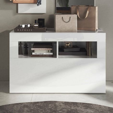 Dmora - Schuhschrank Bolsena, Schuhregal, Mehrzweck-Eingangsgarderobe, Möbel für Schuhe, Made in Italy, 91x35 h57 cm, Glänzendes Weiß (1/5)