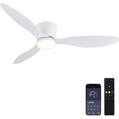 Ventilateur plafonnier LED gris Ø65 cm 3 pales, 6 vitesses, 4320 lumens, mémoire, commande murale et télécommande, pour pièce 8‑20 m² (1/5)