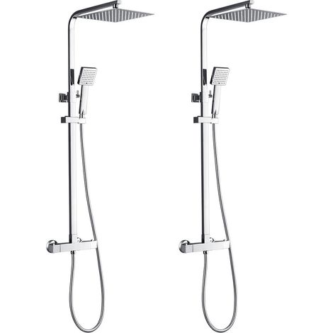 2x Columna de ducha Termostática 38ºC Cuadrado Conjunto de Ducha con 10 pulgadas Ducha Lluvia+Ducha de Mano con boquillas anticalcáreas (1/6)