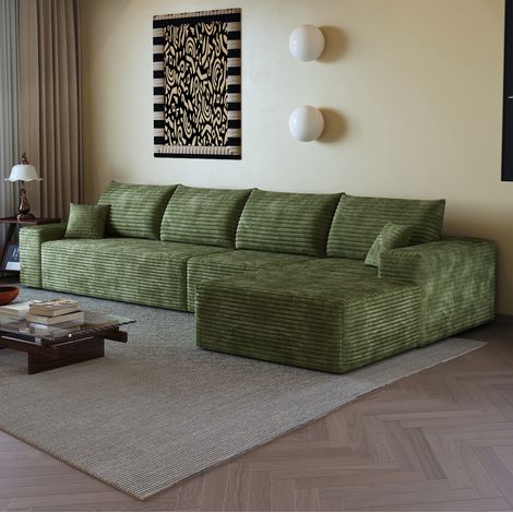 Divano angolare modulare 340 cm con chaise longue destra, verde, DESVIAE (1/5)