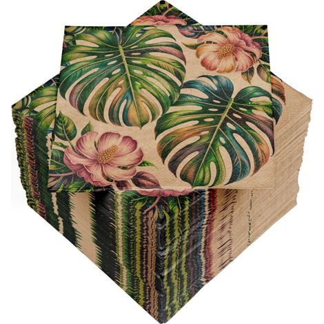 Lot de 100 serviettes en papier triple épaisseur, 33 x 33 cm, motif de jardin tropical, absorbantes et pratiques dans un emballage pratique, large choix, idéal pour les occasions spéciales (1/5)