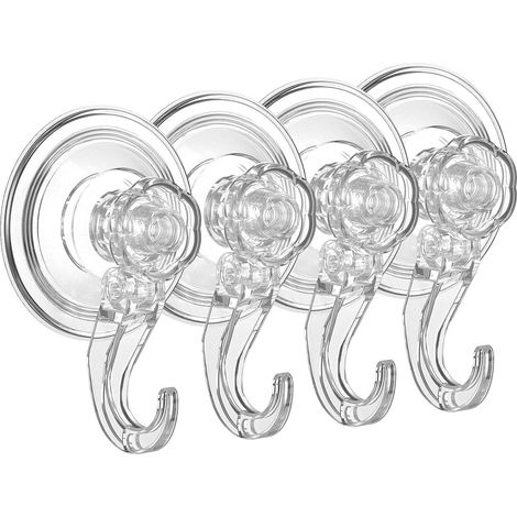 Lot de 4 Crochets à Ventouse Adésive Puissante, Crochet Adésif Mural Puissant de Salle de Bain Cuisine Plaque Porte Serviette Couronne Peignoir Manteau Torchon, Ustensile Plastique Transparent (1/5)