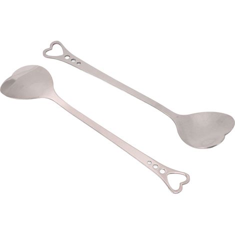 Lot de 2 cuillères à dessert en acier inoxydable, design en forme de cœur, résistantes à la corrosion, manche ergonomique, idéales pour le café, couleur argent. (1/5)