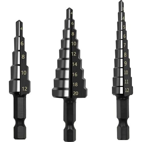 Foret étagé à rainure droite HSS, 3-12mm 4-12mm 4-20mm, foret étagé revêtu d'azote, ensemble d'outils électriques de perçage, coupe-trou pour bois et métal