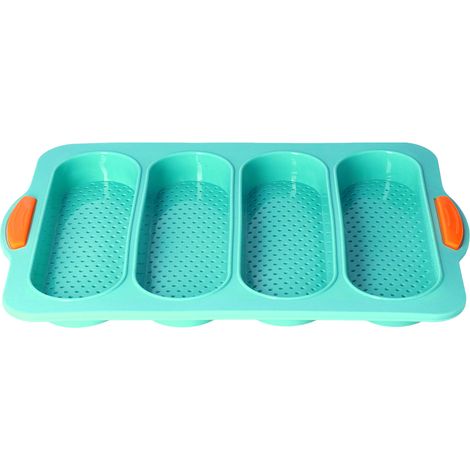 Baguetteform mit 4 Rillen, Silikon, weiche, glatte Oberfläche, Brotform, Backform, Küchenhelfer, Grün (1/5)