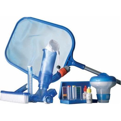 GRE - 7-piece pool cleaning kit - analysis kit. 1 brush. 1 net. 1 handle. 1 thermometer. 1 measuring cup and 1 Jet Vac