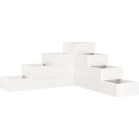Pot de fleurs à quatre niveaux, dimensions 80,5 x 79 x 36 cm, blanc, pin massif.