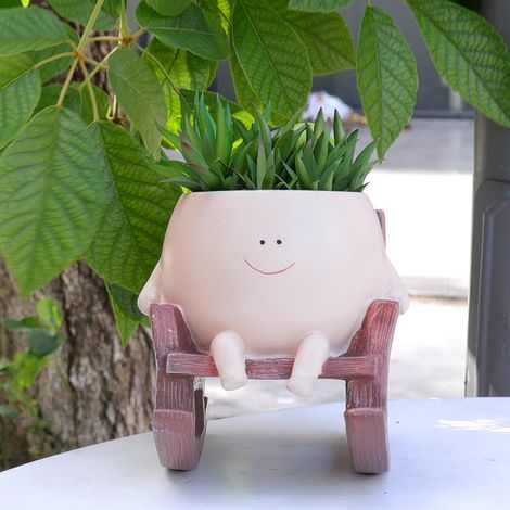 Pot de Fleurs pour Chaise balançoire - Motif Visage Souriant - pour intérieur et extérieur - Pot de Fleurs à tête Mignonne pour Plantes succulentes - Cadeau pour la fête des mères, Un (1/5)