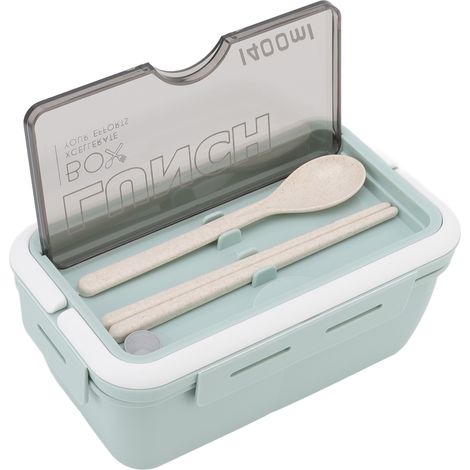 Bento-Box mit 3 Fächern, großes Fassungsvermögen (1400 ml), luftdichter Verschluss, isoliert, ideal für Kinder, Schüler, Arbeiter, Schule und Büro (grün). (1/5)
