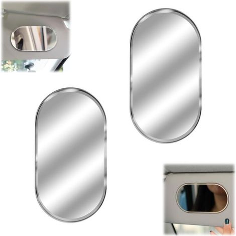 SABIR 2PCS Miroir de Maquillage de Voiture Ovale, Miroir de Voiture Miroir de Courtoisie de Pare-Soleil Miroir Pare Soleil de Voiture Miroir de Courtoisie en Acier Inoxydable pour Voiture, 15x8cm (1/5)