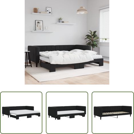 Lit gigogne -  Lit de jour avec gigogne et matelas noir 90x200 cm velours (1/5)