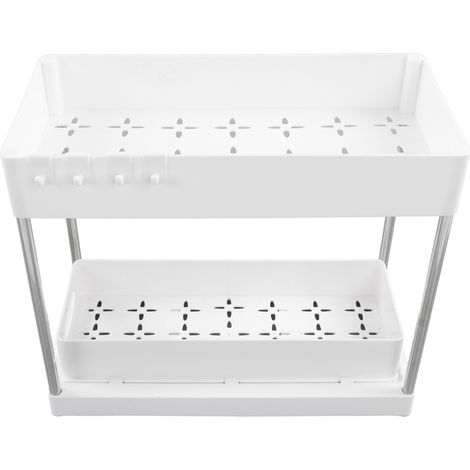 étagère rangement-Panier coulissant pour rangement sous évier ABS Blanc, 15 pièces, organisateur facile à nettoyer (1/4)
