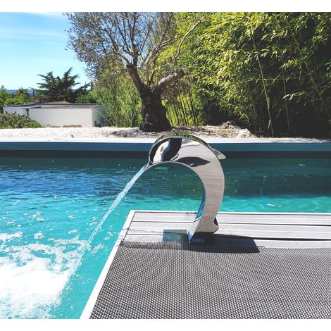 ZENLYS Cascade pour Piscine ou Spa Inox Fontaine Bassin Modèle Dauphin Avec Oeuil et Aileron Hauteur 41cm Larg 16,8cm (1/4)