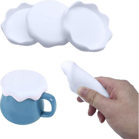 Silikondeckel 5 Stück staubdichte Getränkedeckel, Schneemotiv, weiß, für Gläser, Tassen und Becher (Innendurchmesser 8 cm) (1/5)