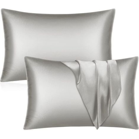 Set of 2 satin pillowcases - Grey hair and skin pillowcase, standard size with envelope closure, 51 x 76 cm