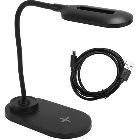 Lampe de bureau LED avec chargeur sans fil, bras flexible pivotant, commande tactile, 3 niveaux de luminosité, noire. (1/5)