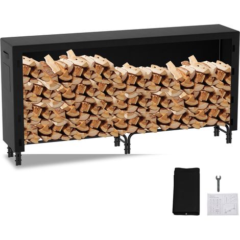 SWANEW Portalegna 224 x 34,5 x 124 cm Portalegna Portalegna Ausilio per impilare in metallo Con copertura protettiva (1/5)