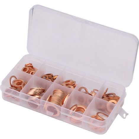 200 rondelles plates en cuivre massif M5-M14, assortiment professionnel, en boîte