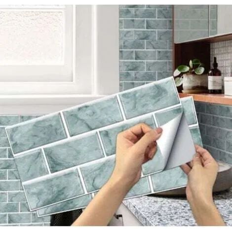 Lot de 6 stickers carrelage pour cuisine (effet marbre), stickers muraux en PVC imperméables et auto-adhésifs pour salle de bain et cuisine.