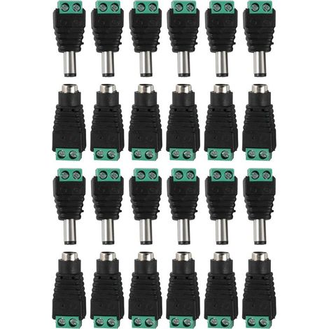 Lot de 12 Paires Connecteurs DC 5.5x2.1mm Mâle Femelle Adaptateur 12V Bornier à Vis Plug sans Soudure pour Caméra Surveillance Bande LED Routeur Projets Électroniques Connecteur DC 5.5mm 2.1mm (1/5)
