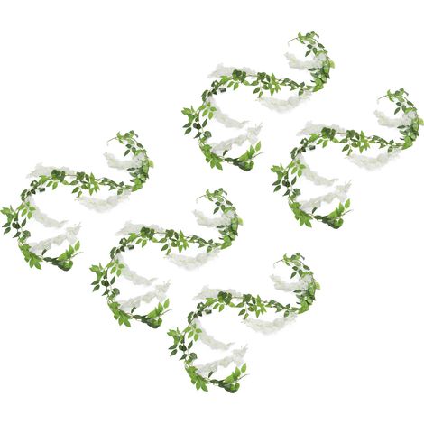 5 fleurs de glycine artificielles en bambou et soie blanche, pour la décoration de la maison, des fêtes et des mariages. (1/5)