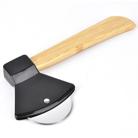 Coupe-pizza hache avec manche en bambou, lame rotative, râpe, couteau à pizza (1/4)