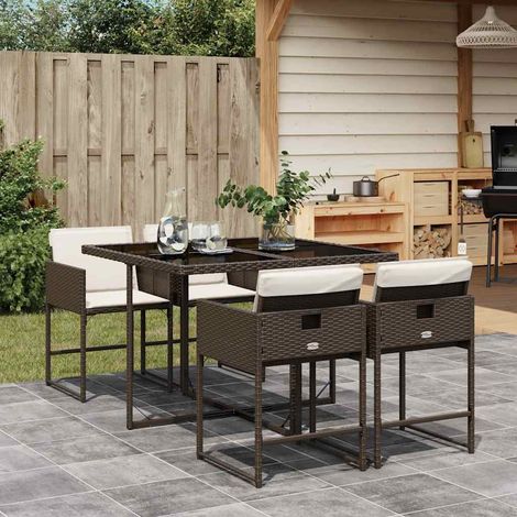 5-tlg. Garten-Essgruppe mit Kissen Braun Poly Rattan (1/5)