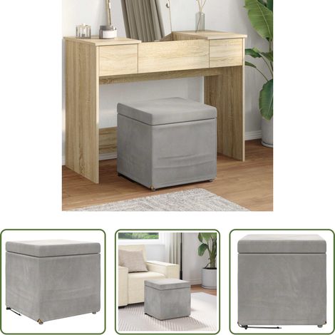 Sitzgelegenheit - Hocker Hellgrau 41 x 41 x 40 cm Samt und Engineering Holz (1/5)