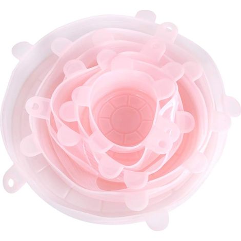 Ensemble de 6 couvercles extensibles en silicone, réutilisables et extensibles, avec anneau antidérapant, pour bols à fruits, bocaux, tasses, casseroles et plats (ROSE) (1/5)