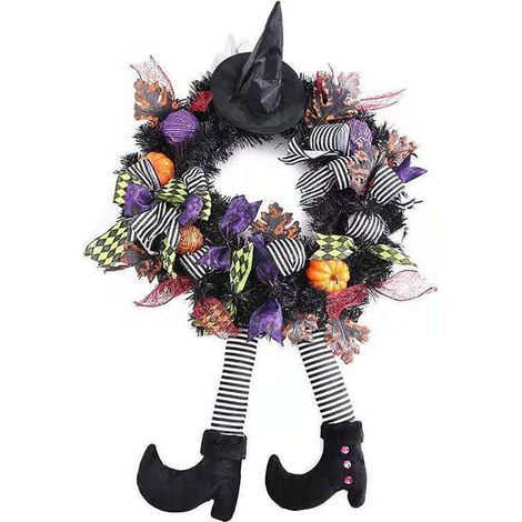 Halloween-Girlande, hängender Hexenhut mit Bein und Kürbistür – das perfekte Geschenk für eine fröhliche Halloween-Party, einzigartiges Design (1) (1/5)