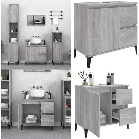 Badschrank Grau Sonoma 65x33x60 cm Holzwerkstoff - Badezimmermöbel - Badschrank - Unterschrank - Spiegelschrank - Grau Sonoma - Home & Living