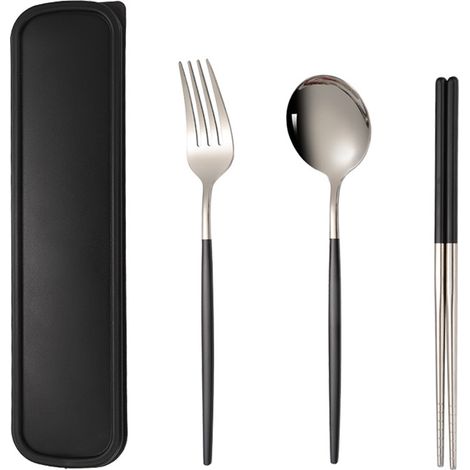 Couverts De Voyage En Acier Inoxydable - Cuillère Et Baguettes - Ensemble Camping Et Randonnée - Boîte De Transport Portable - 2 Pièces (1/5)