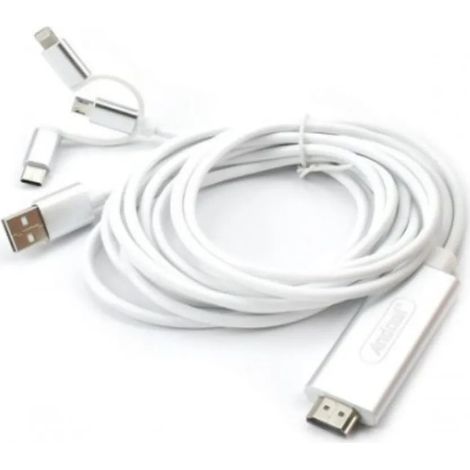 TRADE SHOP - Cavo Hdtv 3in1 Hdmi 4k Hdr Da 2mt Da Usb A Connettori Lightning / Tipo-c / Micro Usb Qy-a8 - (1/5)