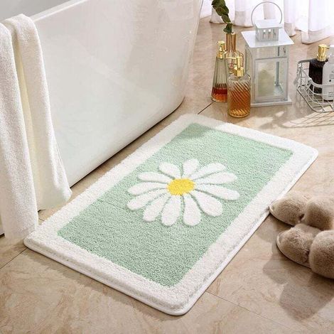 Tapis de bain Tapis de salle de bain bleu clair 40 cm × 60 cm, tapis de bain fleur blanche tapis moelleux en fibre super fine tapis de bain antidérapant tapis en peluche lavable en machine, tapis de s (1/5)