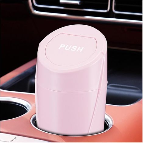 Mini poubelle de voiture portable avec couvercle pour porte-gobelets console, petit conteneur à déchets à fuite (rose)