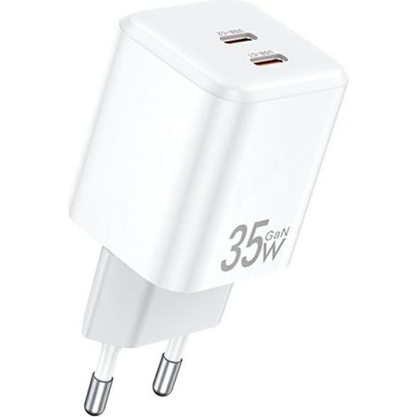 35W awei GaN Power Delivery 2x USB-C Wandladegerät Weiß