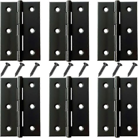 Lot de 6 charnières à paumelle en acier noir de 7,6 cm (3 pouces) avec vis - Antirouille (1/5)