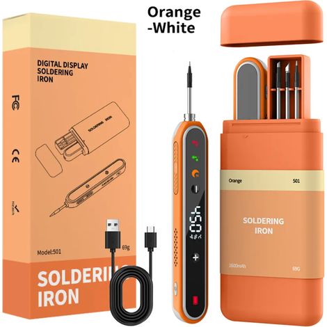 Kit de fer à souder sans fil USB-C à batterie 1400 mAh, Kit de fer à souder avec support, écran LCD,chauffe en 8s, 180–450 °C(Article 3) (1/5)